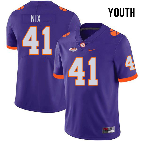 Youth Clemson Tigers Caleb Nix #41 College Purple NCAA Authentic Football Stitched Jersey 23FL30PH